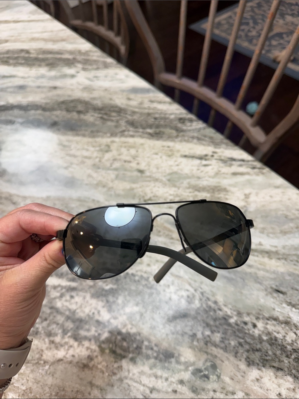 Maui Jim Black Aviator Sunglasses with Dark Grey Lenses